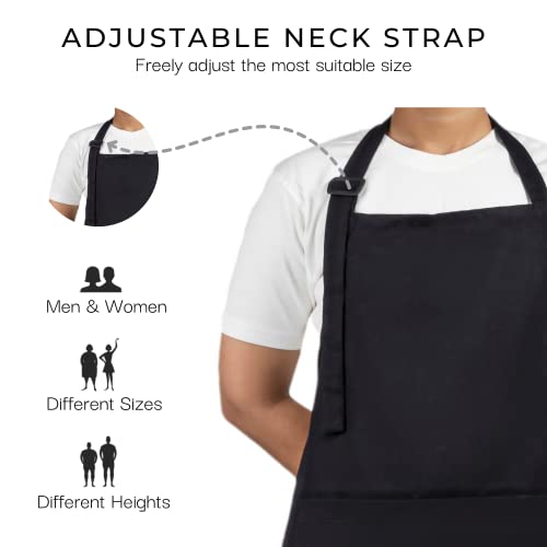 RAJRANG Black Apron Chef for Men and Women with Pockets Cotton Kitchen Cooking Full Aprons 35x27 Inches Pack of 5 (5 Count)