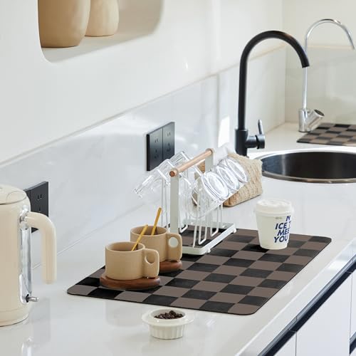 Checkered Dish Drying Mat for Kitchen Counter