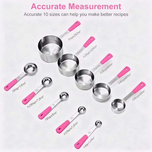 Measuring Cups and Spoons Set Stainless Steel 10 Piece for Cooking and Baking (10 Count)