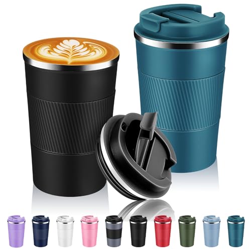 13 oz Stainless Steel Insulated Travel Coffee Mug with Fip Lid Bulk 2 Pack (2 Count)