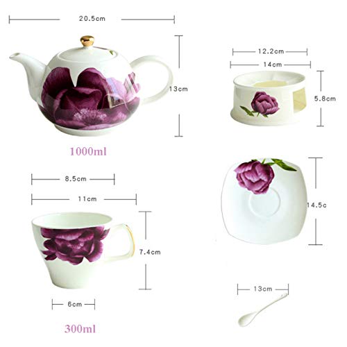 Bone China Tea Set Serving European Floral Tea Set Coffee Set with Heating Tea Stove and Coffee Spoon Teapot Tea Cup Saucer Gift Giving and Family Wedding