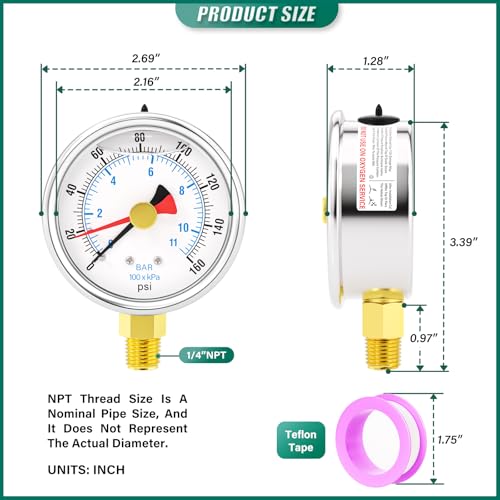 0 160PSI Stainless Steel with Reset Pointer Liquid Filled Pressure Gauge