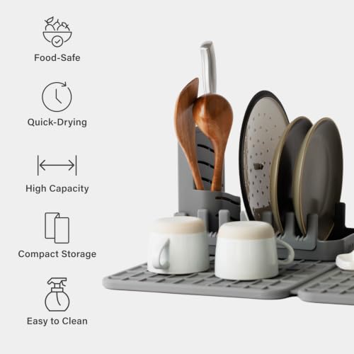 Home Collapsible Dish Drying Rack with Stone Dish Pad