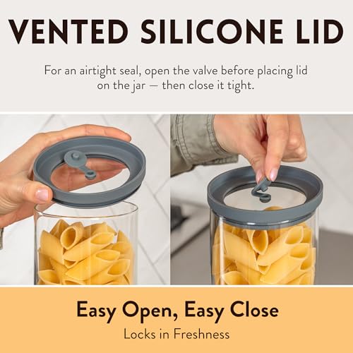 Glass Spaghetti Kitchen Storage Containers with Airtight Silicone Lids (3 Count)