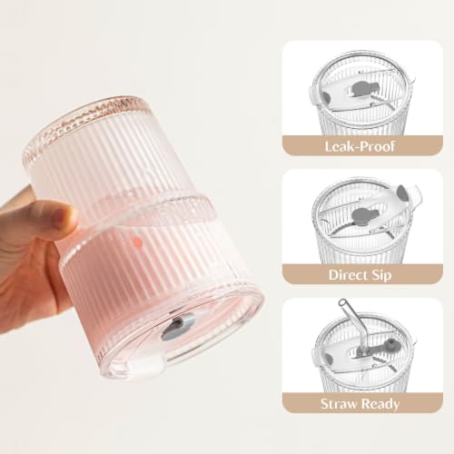 13oz Glass Tumbler with Lid and Straw 4 Pack