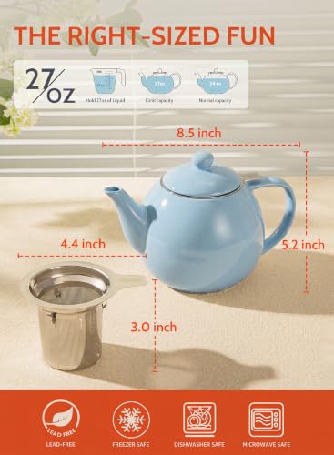 Porcelain Teapot 27 oz with Infuser for Loose Leaf Tea