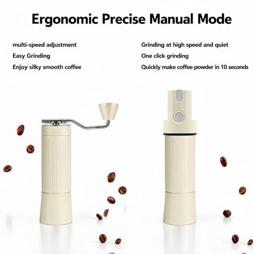 2-in-1 Portable Electric & Manual Coffee Grinder, Beige