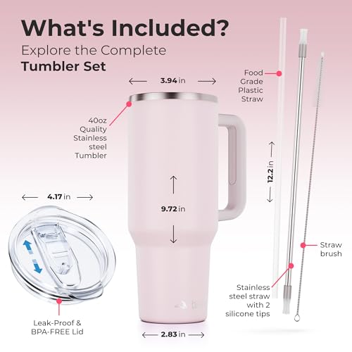 40 oz Tumbler With Handle and Straw Made of Stainless Steel