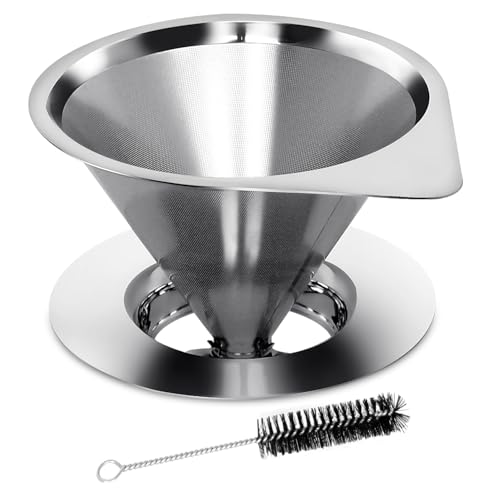 Pour Over Coffee Dripper Reusable Coffee Filter Paperless Coffee Filter Stainless Steel Pour Over Coffee Maker Cone Coffee Dripper for 1