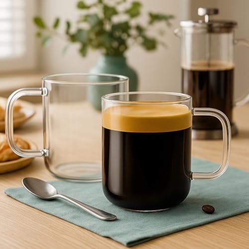 16oz Glass Coffee Mugs Set of 2 (2 Count)