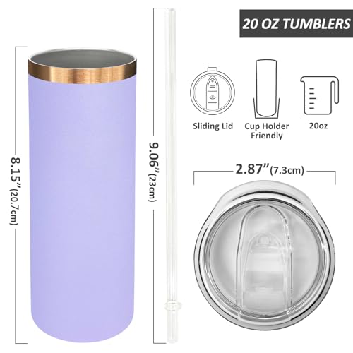 20 oz Skinny Tumblers Bulk with Lids and Straws Lilac (4 Count)