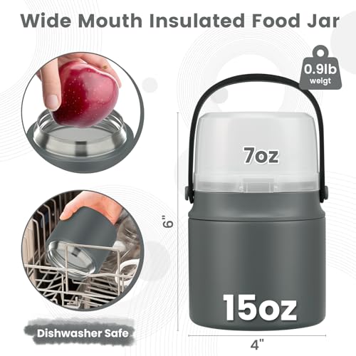 2-in-1 Insulated Food Jar with a Snack Container - 15oz Kids Soup Thermos for Hot Food with Handle and Spoon, Leak Proof Bento Lunch Box Kids, Perfect for School & Travel