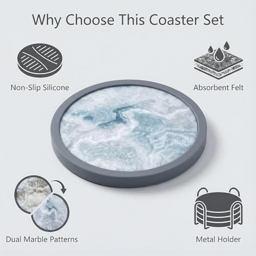 Absorbent Coasters for Drinks with Holder (7 Count)