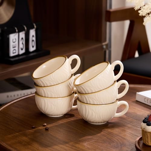 Set of 6 Vintage Design 12 oz Professional Barista Ceramic Latte Art Cappuccino Cups Set (6 Count)