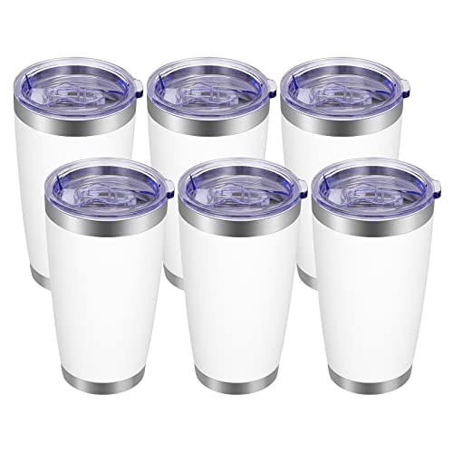 20oz Tumbler with Lid and Straw Stainless Steel Tumbler Cup Bulk Vacuum Insulated Double Wall Travel Coffee Mug Powder Coated Coffee Cup (6 Count)