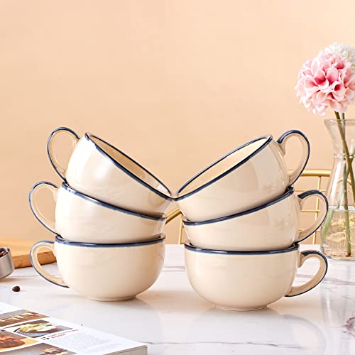 Set of 6 Cups Vintage Design 12 oz Professional Barista Ceramic Latte Art Cappuccino Cups Set (6 Count)