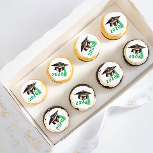 48Pcs Edible 2026 Graduation Theme Cupcake Toppers Wafer Paper Graduation Hat Graduate Cupcake Picks 2026 Students Grad Theme Party Cake Decorations Supplies Green (48 Count)