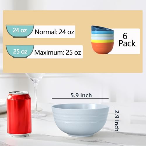 Unbreakable Cereal Bowls 25 OZ Microwave and Dishwasher Safe BPA (6 Count)