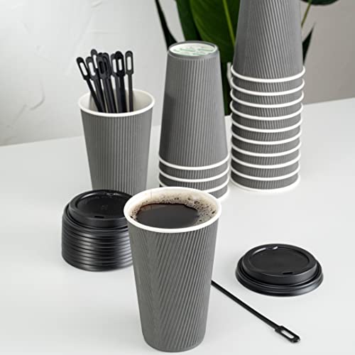 Ripple Wall Coffee Cups 500 Count 16 Ounce Insulated Gray Paper Cups