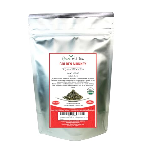 Organic Golden Monkey Black Tea Premium Loose leaf Tea Fujian Black Tea 3 oz (3 Ounce)