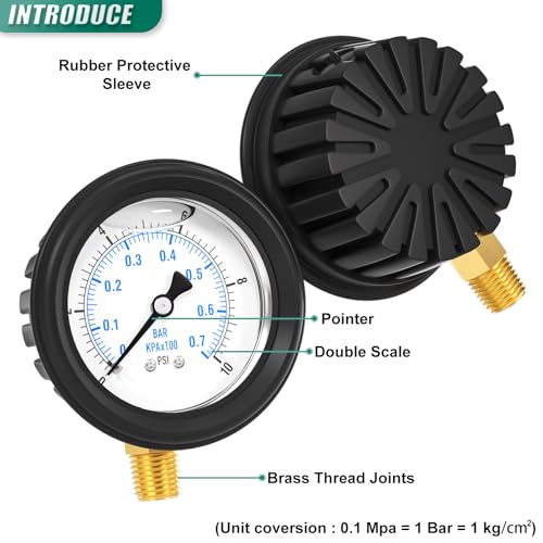 0 10PSI Stainless Steel Liquid Filled Pressure Gauge
