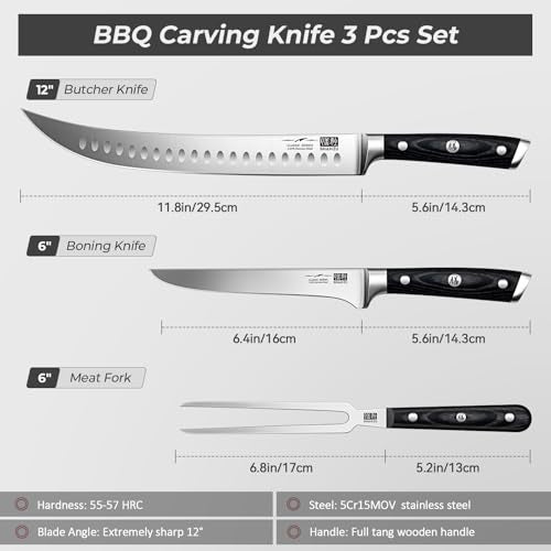 3Pcs BBQ Carving Knife Set with Sheath