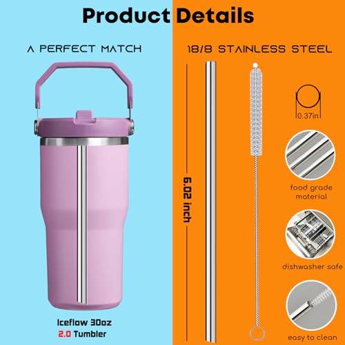 Stainless Steel Straws Compatible with Stanley IceFlow 2.0 Flip Straw Tumbler 20oz (6 Count)