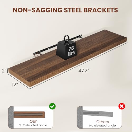Deep Floating Shelves 48x12” Set of 2 (2 Count)