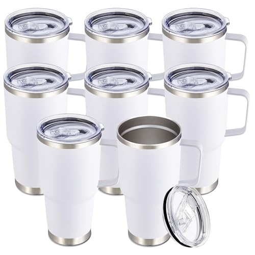 30 oz Stainless Steel Tumblers Bulk with Handle and Lid (8 Count)