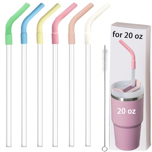 6 Pcs Reusable Color Silicone Straw Tips with Drinking Long Straws Compatible with Stanley 20 oz Cup Tumbler (12 Count)