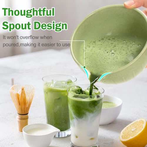 Matcha Whisk Set Ceramic Bowl Kit with Spout (7 Count)