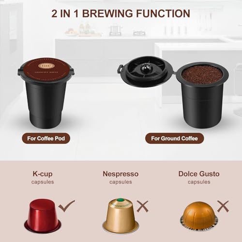 3-in-1 Single Serve Coffee Maker, Pod, Ground Coffee & Tea Brewer, Fast Brew Compact Coffee Machine with Touch Screen and 50 oz Water Reservoir