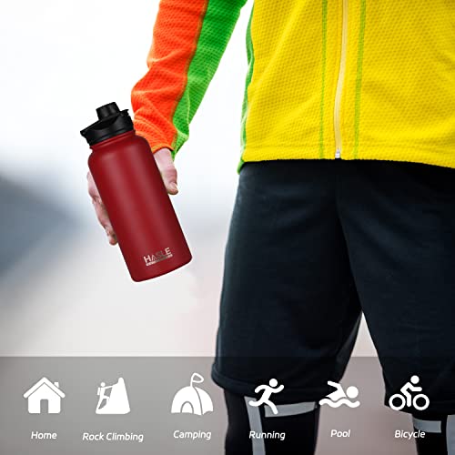 32 oz Insulated Water Bottle Stainless Steel Double Walled Vacuum Sports Water Bottle with 2 Lids