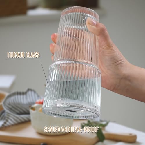 20oz Ribbed Glass Cups with Lids and Straws (2 Count)