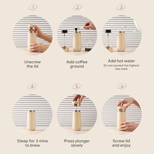 Portable Travel French Press Coffee Maker 12oz Portable French Coffee Maker and Tea Maker Double Walled Stainless Steel Vacuum Insulated Coffee Mug Great for Camping and Traveling
