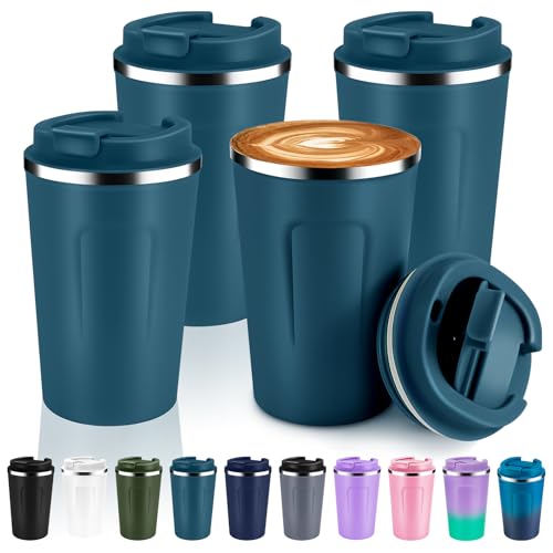 12 oz Double Wall Insulated Vacuum Travel Coffee Mug with Flip Lid Bulk 4 Pack (4 Count)