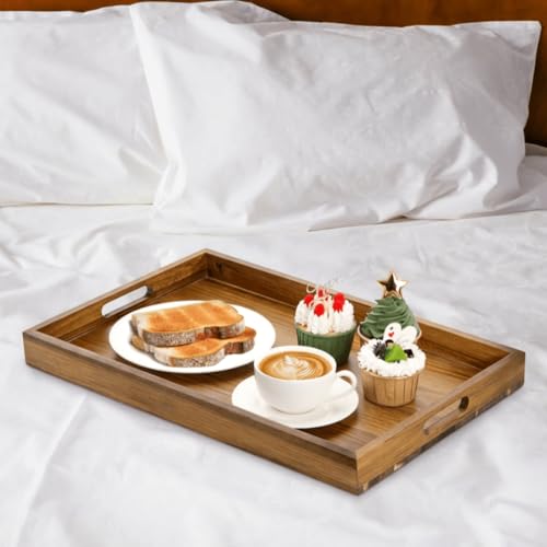 2 Pack 17 x 12 Inch Acacia Wood Serving Tray with Handles (2 Count)