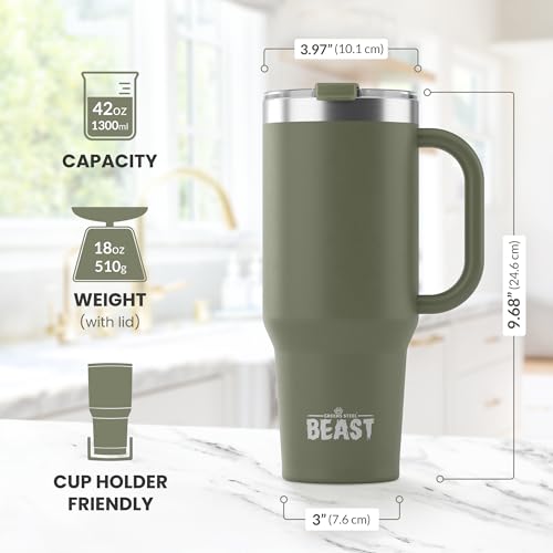 Beast 42 oz Tumbler with Handle Stainless Steel Vacuum Insulated Coffee Ice Cup Double Wall Travel Flask