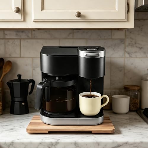 360°Rolling Tray Acacia Wood Kitchen Appliance Slider for Coffee Maker Pot