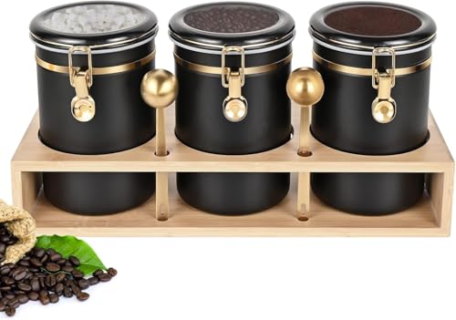 3×63OZ Stainless Steel Coffee Canister with Shelf and Scoop for Coffee Bar (80 Ounce)