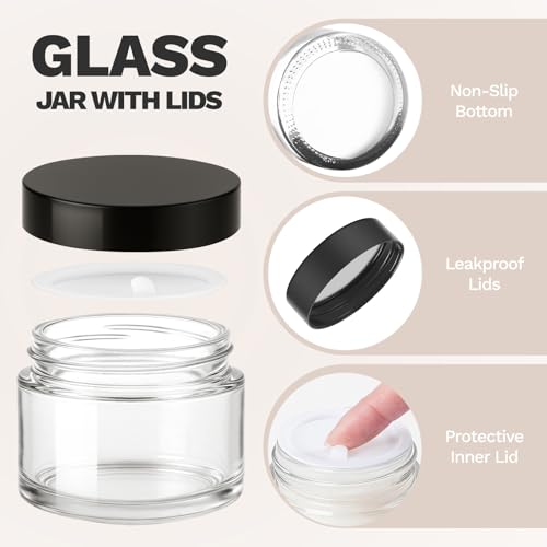 2 OZ Glass Jars with Black Lids (70 Count)