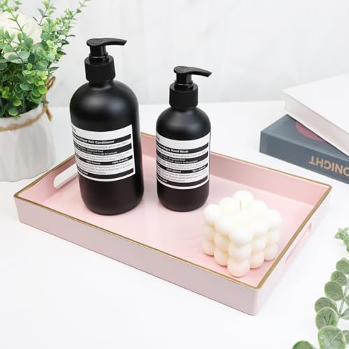 Pink Bathroom Vanity Tray with Handles for Dresser Tops