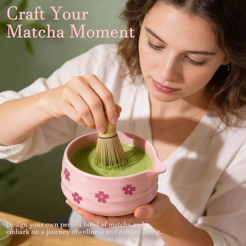 Pink Matcha Whisk Set with Matcha Bowl