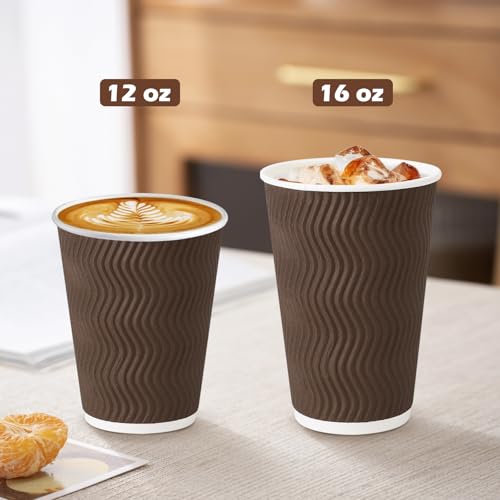 500 Pack 12 oz Insulated Disposable Paper Coffee Cups Brown (500 Count)