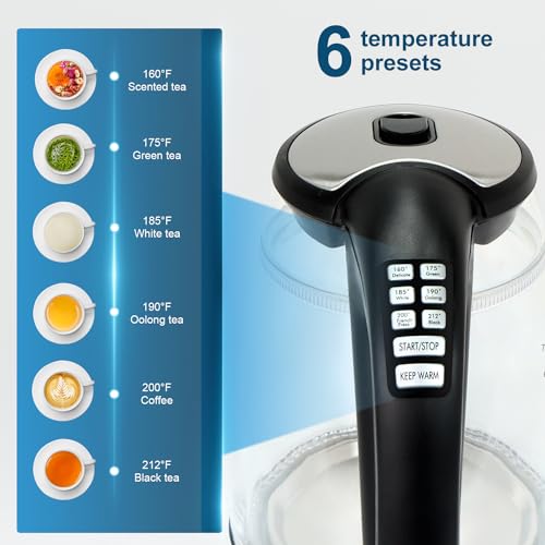 Cool Touch Electric Kettle with 6 Temp Presets for Tea