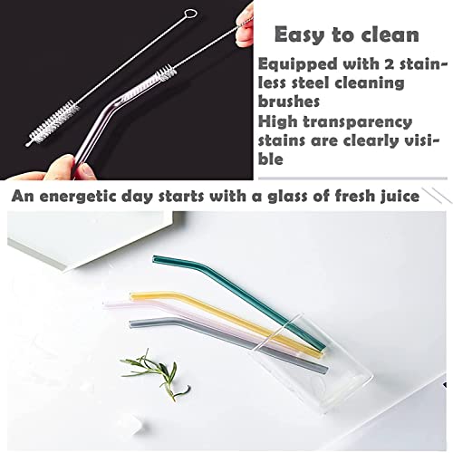 6 Reusable Colorful Curved Glass Straws (6 Count)