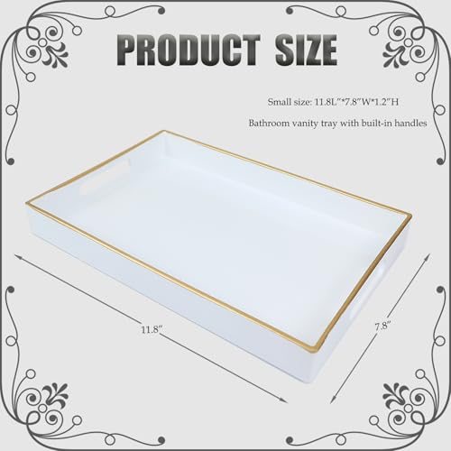 White Bathroom Vanity Tray with Handles for Dresser Tops
