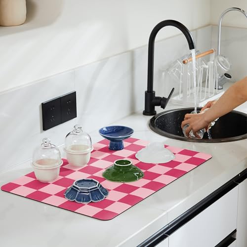 Checkered Dish Drying Mat for Kitchen Counter