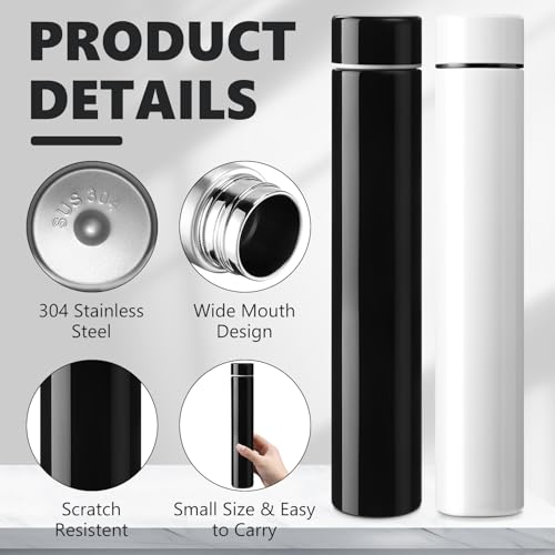 2 Pack Black White Slim Stainless Steel Water Bottle 8.8 oz (2 Count)
