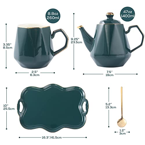14 pcs Tea Set of 6 with Tray & Spoons (6 Count)